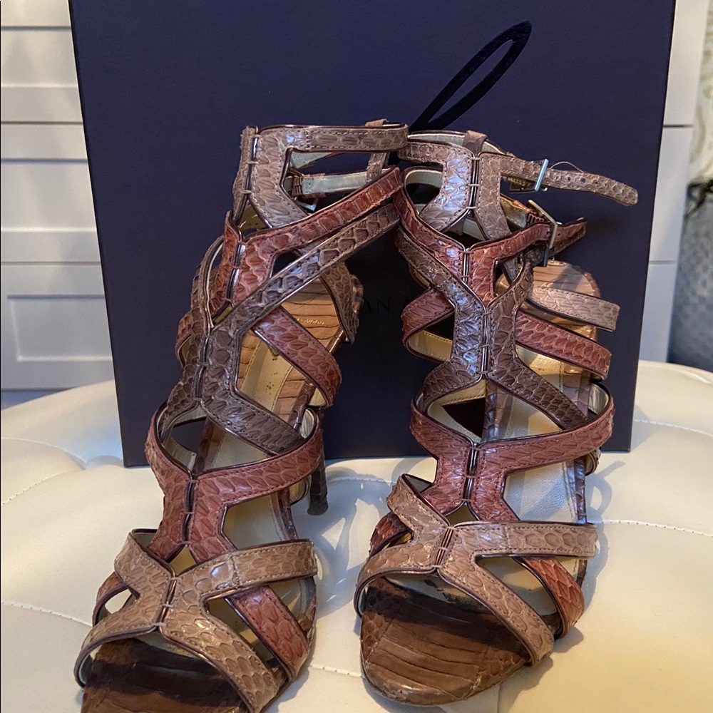 Brian Atwood multi color snake sandal